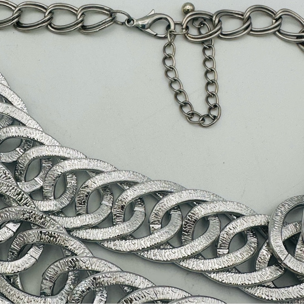 Silver Multi-Row Chain Link Chunky Statement Necklace - Picture 10 of 10